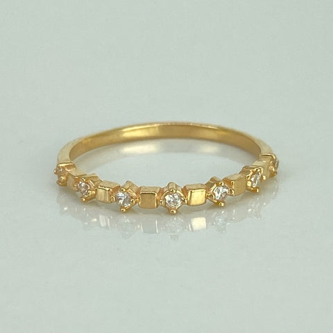 Anillo Churumbela Cuadrados Circones Blancos Oro amarillo 18k / Talla 7 / 1,5 Gr
