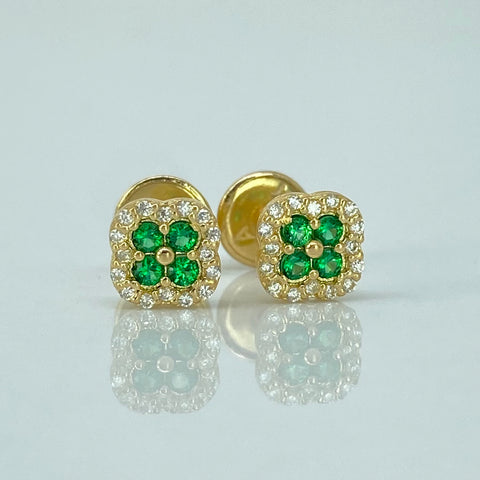 Topos Trebol Circones Blancos Verdes Oro amarillo 18k 0,95 Gr / 5,7 mm *