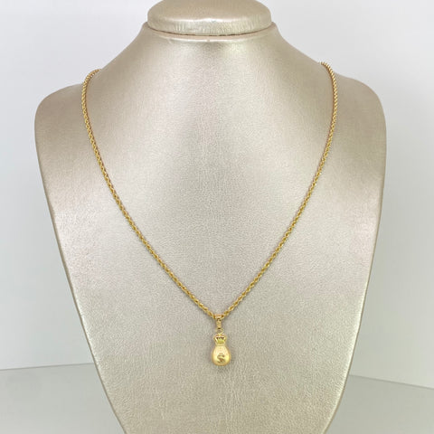 Set Cadena Lazo + Dije Bolsa Dinero  Oro amarillo 18k 4 Gr / 2 mm / 60 Cm  †