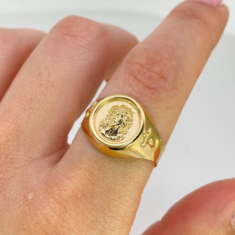 Anillo Rostro Cristo Oro amarillo 18k / Talla 9 1/2 / 2,55 Gr