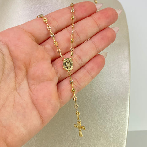 Rosario GC Virgen Milagrosa Tres oros 18k 6,55 Gr / 3,3 mm / 55 Cm †