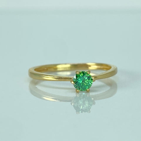 Anillo Solitario Circon Verde Oro amarillo / Talla 7 / 1,7 Gr †