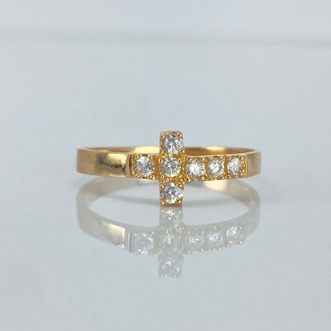 Anillo Cruz Circones Blancos Oro amarillo / Talla 8 1/2 / 1,93 Gr †