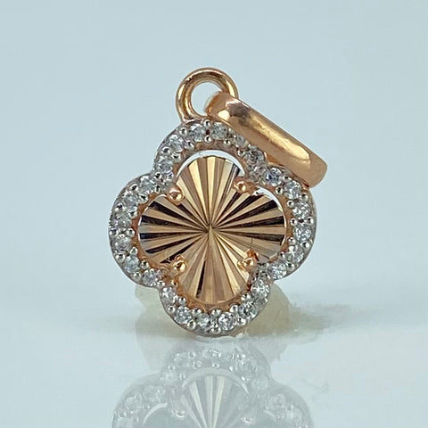Dije Trebol Diamantado Circones Blancos Oro blanco y Oro rosa 0,75 Gr / 1,6 Cm