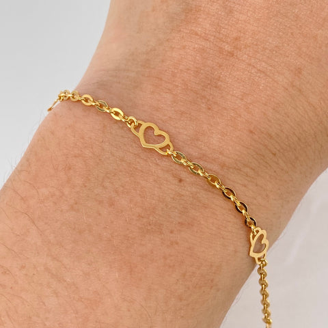 Pulso ● Aro Seguido Corazon Diamantado Oro amarillo 18k +3 / 1,95 Gr / 2,1 mm / 18,1 Cm †