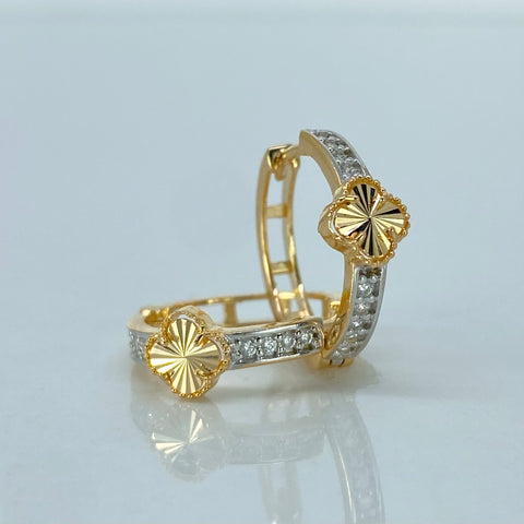 Candongas Trebol Diamantado Circones Blancos Oro amarillo y Oro blanco 2,25 Gr / 1,5 Cm