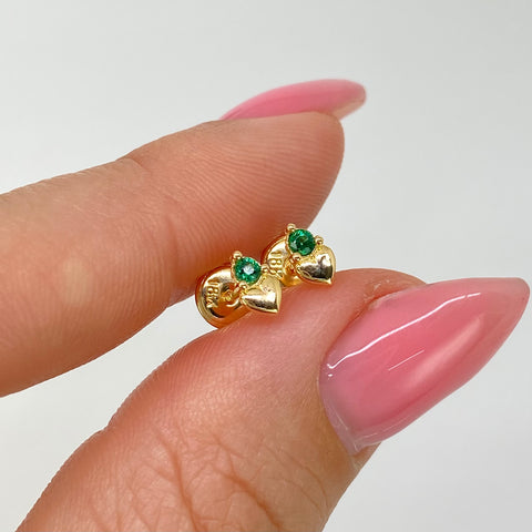 Topos Corazon Circon Verde Oro amarillo 18k 0,62 Gr / 3,5 mm †