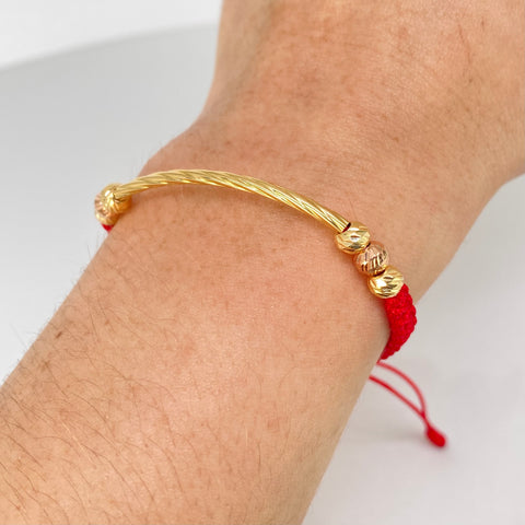 Pulsera tejida Herraje Entorchado / BD 6uni 5mm / Hilo Rojo Oro amarillo y Oro rosa 0,98 Gr †