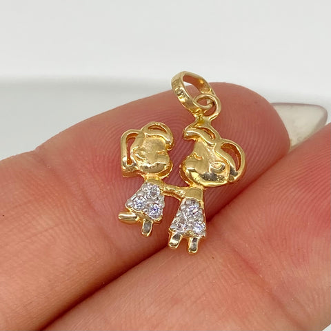 Dije Beso Circones Blancos Oro amarillo y Oro blanco 18k 1,35 Gr / 1,9 Cm  *