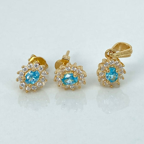 Dije + Topos Circones Blancos Celestes Oro amarillo 18k 3,5 Gr / 8 mm / 1,6 Cm *