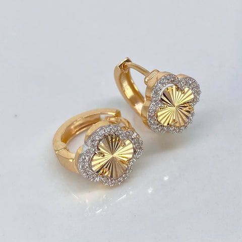 Candongas Trebol Diamantado Circones Blancos Oro amarillo 2,8 Gr / 1,4 Cm *
