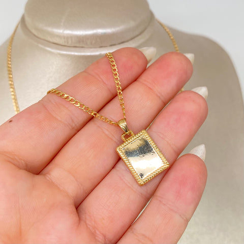 Set Cadena ● Cubana + Dije Rectangular Oro amarillo 18k 2,4 Gr / 2 mm / 45 Cm