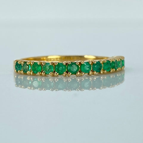 Anillo Churumbela 13 Esmeraldas 0.33Ct Oro amarillo 18k / Talla 6 3/4 / 2,7 Gr / 2 mm  *