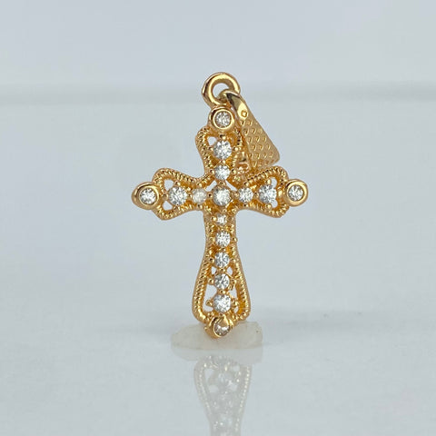 Dije Cruz Circones Blancos Oro amarillo 1,35 Gr / 2,8 Cm †