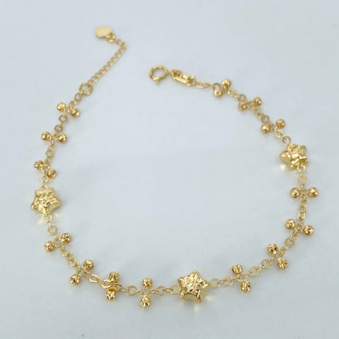 Pulso ● Bolas Diamantadas ESP Estrellas Oro amarillo 18k +3 / 2,1 Gr / 5 mm / 17 Cm