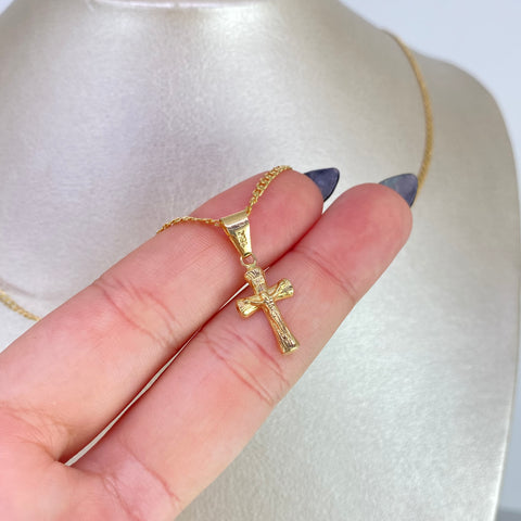 Set Cadena ● Cubana + Dije Cruz Cristo Oro amarillo 18k 2,66 Gr / 2 mm / 60 Cm *