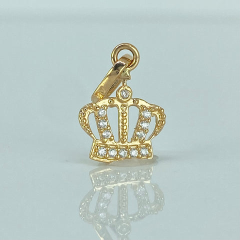 Dije Corona Circones Blancos Oro amarillo 18k 0,65 Gr / 1,7 Cm  *