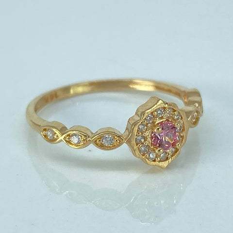 Anillo Solitario Circones Blancos Rosa Oro amarillo / Talla 6 1/2 / 1,85 Gr *