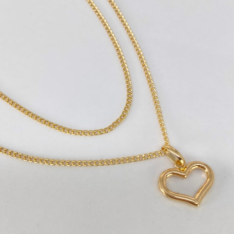 Set Cadena Cubana + Dije Silueta Corazón Oro amarillo 18k 1,90 Gr / 1,2 mm / 45 Cm †