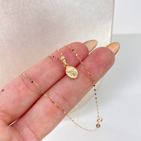 Set Cadena ● Crispeta + Dije San Miguel Arcangel  Oro amarillo 18k 0,63 Gr / 1 mm / 50 Cm