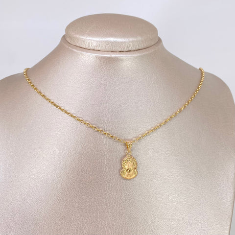 Set Cadena ● Rolon + Dije Rostro Jesus Oro amarillo 18k 3,15 Gr / 2,2 mm / 60 Cm †