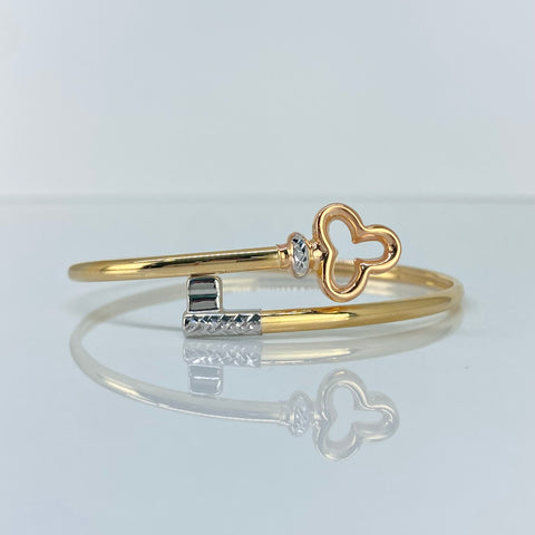 Pulso ● Aro Trebol Llave Tres oros 18k +3 / 5,8 Gr / 19 Cm *
