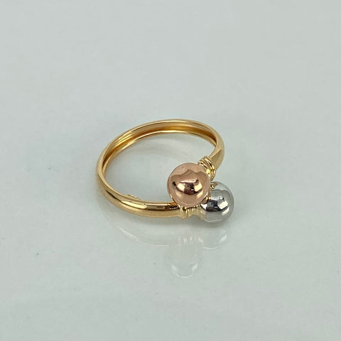 Anillo Tu y Yo / Bola Lisa Tres oros 18k / Talla 7 / 1,79 Gr / 6 mm  †