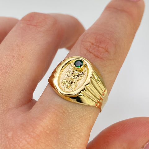 Anillo Aguila Circon Verde Oro amarillo 18k / Talla 8 3/4 / 2,60 Gr *