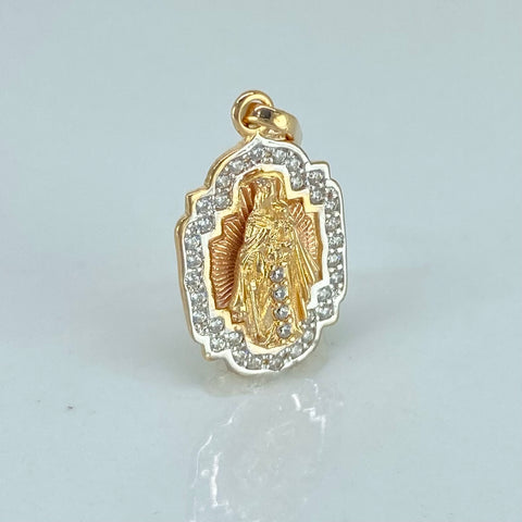 Dije Virgen Del Carmen Circones Blancos Oro amarillo y Oro blanco 18k 1,82 Gr / 2,3 Cm  *