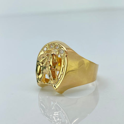 Anillo Herradura Caballo Circones Blancos Oro amarillo 18k / Talla 10 3/4 / 3,16 Gr
