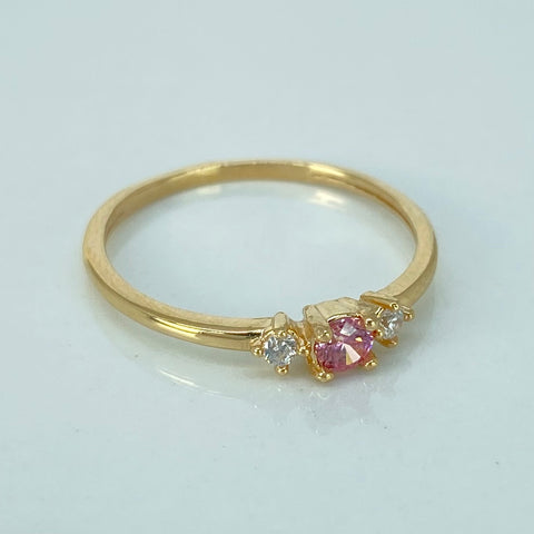 Anillo Tres Circones Blancos Rosa Oro amarillo / Talla 6 1/2 / 1,35 Gr †