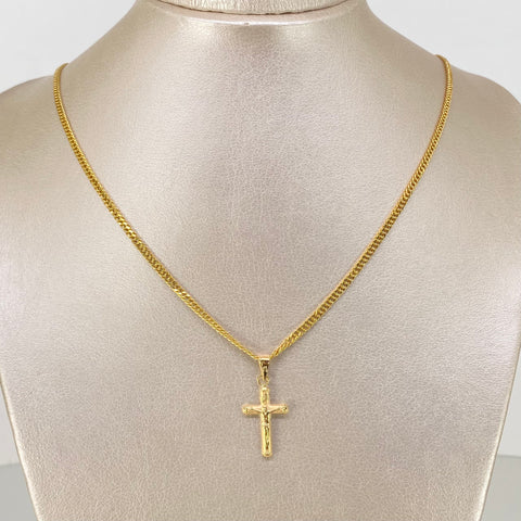 Set Cadena ● Cubana + Dije Cruz Cristo Oro amarillo 18k 4,65 Gr / 2,6 mm / 60 Cm