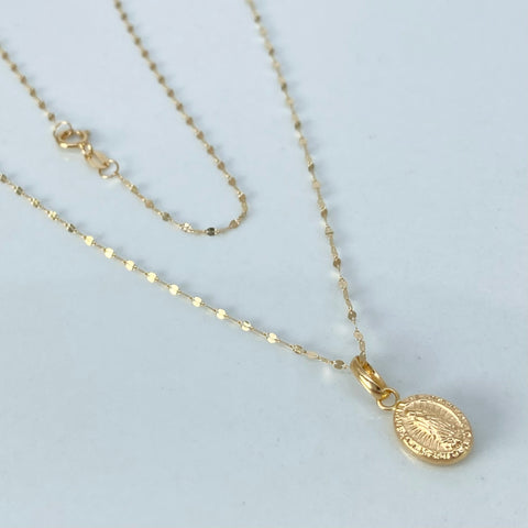 Set Cadena ● Crispeta + Dije Virgen Guadalupe Oro amarillo 18k 0,65 Gr / 1 mm / 50 Cm
