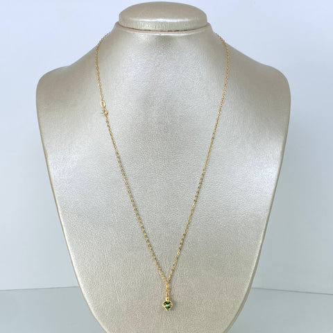 Set Cadena ● Rolon + Dije Sagrado Corazon Verde Oro amarillo 18k 1,34 Gr / 1,5 mm / 50 Cm †