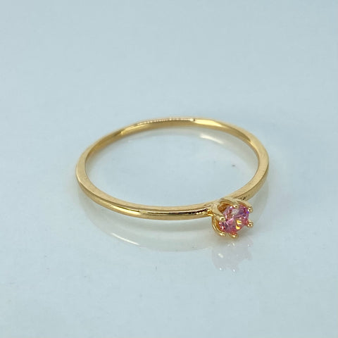 Anillo Solitario Circon Rosa Oro amarillo / Talla 7 1/4 / 1,1 Gr
