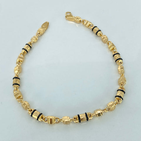 Pulso Rustico Eslabones Corona RX Cauchos Negros Oro amarillo 4,92 Gr / 4,2 mm / 21,4 Cm *