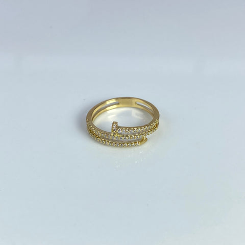 Anillo Clavo Circones Blancos Oro amarillo 18k / Talla 7 1/4 / 2,73 Gr