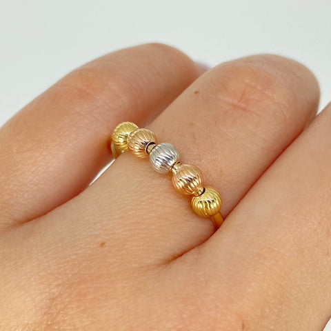 Anillo Bolas Diamantadas 4mm Tres oros 18k / Talla 7 1/2 / 0,95 Gr †