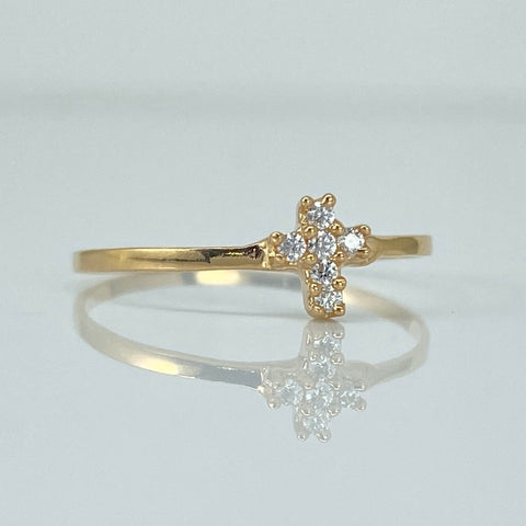 Anillo Cruz Circones Blancos Oro amarillo 18k / Talla 6 1/2 / 0,68 Gr