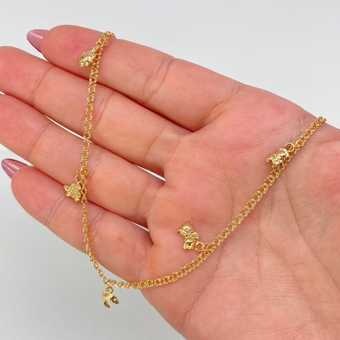 Tobillera Aro Seguido Dijes Mariquita/Tortuga/Delfin/Elefante/Oso Oro amarillo 3,60 Gr / 2,2 mm / 24,8 Cm