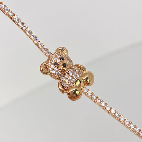 Pulso ● Tennis Herraje Oso Circones Blancos Oro amarillo 18k +4 / 5,85 Gr / 1,6 mm / 18,2 Cm †