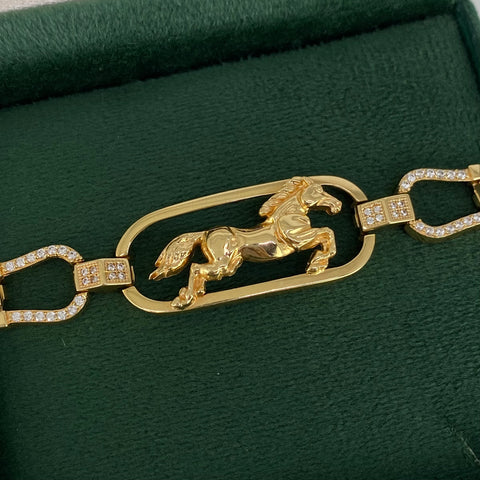 Pulso Herraduras Caballo Circones Blancos POR FABRICACIÓN Oro amarillo 18k 30 Gr / 10 mm / 19 Cm *