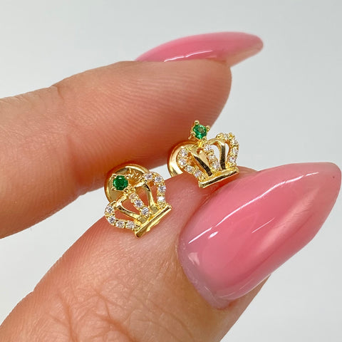 Topos Corona Circon Verde Blancos Oro amarillo 18k 0,85 Gr / 7,3 mm †