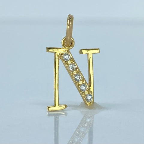 Dije Letra N Circones Blancos Oro amarillo 0,78 Gr / 1,9 Cm *