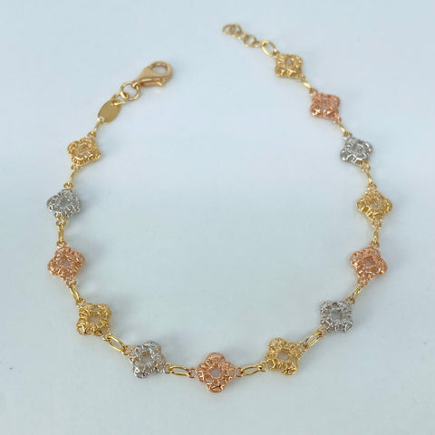 Pulso ● Trebol Filigrana Tres oros 18k +3 / 3 Gr / 6 mm / 17 Cm