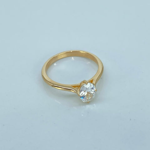 Anillo Solitario Circon Ovalado POR FABRICACION Oro amarillo 18k / Talla 6 / 2,55 Gr *