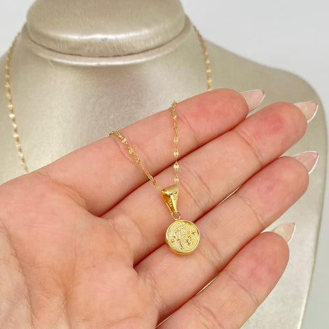 Set Cadena ● Flor Espejo Cripeta + Dije Fe Oro amarillo 18k 1,6 Gr / 1,5 mm / 50 Cm *