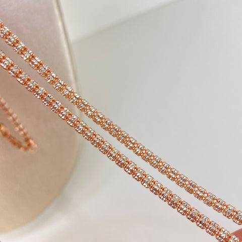 Cadena ● Punto Cuadrado Diamantado Oro blanco y Oro rosa 18k +3 / 20,05 Gr / 3 mm / 60 Cm *