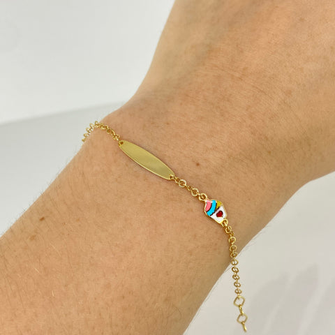 Pulso bebé ● Placa Ovalada Helado Aro Seguido Oro amarillo 18k +3 / 1,13 Gr / 2 mm / 14 Cm †