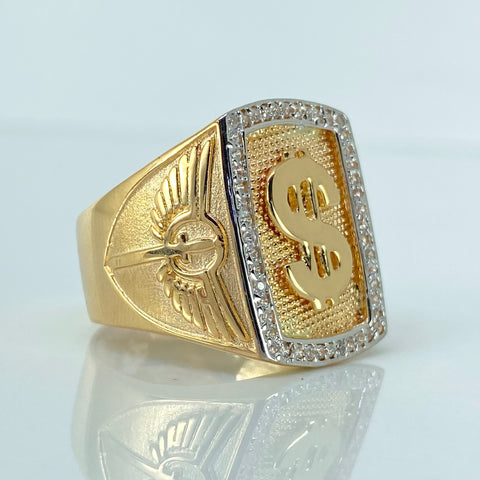 Anillo Signo Dolar Circones Blancos Oro amarillo y Oro blanco 18k / Talla 10 1/4 / 7,95 Gr †